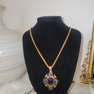 Elegant Gold and Blue Chanel Pendant Necklace